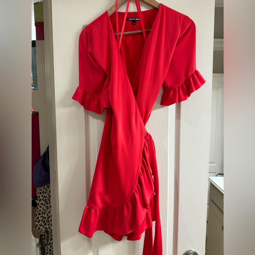 Like New Bright Reddish Pink Wrap Dress